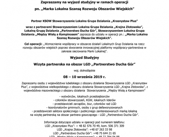 Zaproszenie na wyjazd studyjny w ramach operacji KSOW